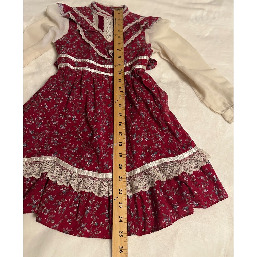 Vintage Gunne Sax Girls Dress 6X Burgundy Floral Lace Prairie Victorian Red - Picture 14 of 16